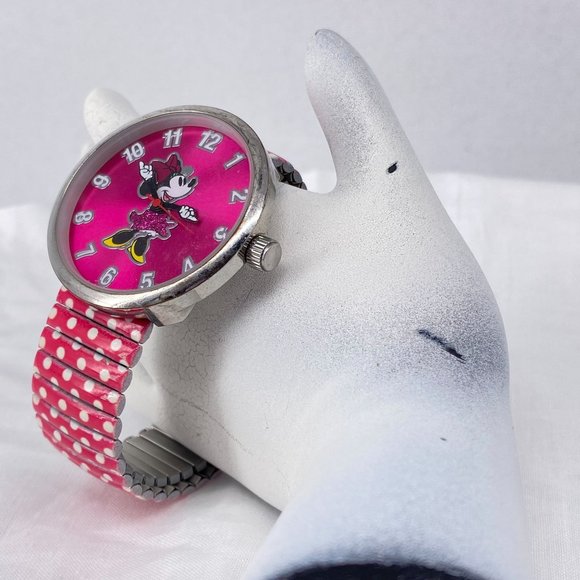 Watch Minnie Mouse Accutime for Disney Pink Dial Pink Polka Dot Enamel Stretch B - Picture 7 of 8